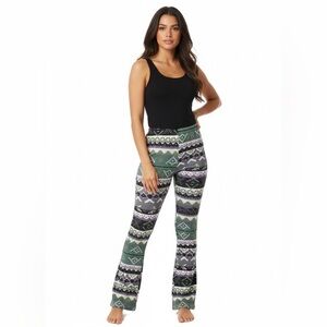 MISSLOOK Green Purple Geometric Flared Leggings - Stretchy Patterned Pants EUC